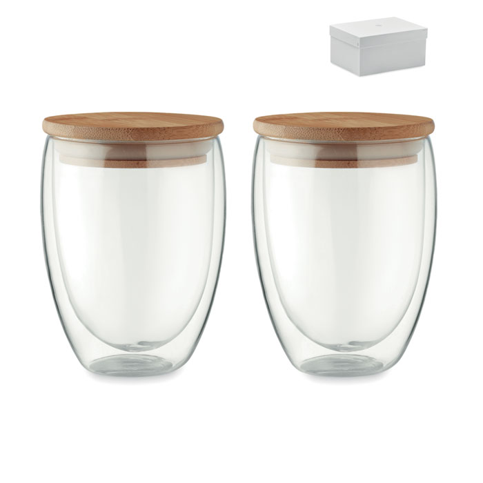 Verre double paroi personnalisé en verre et bambou - 350ml