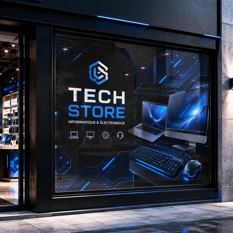 Adhésif micro perforé avec logo de café sur vitrine