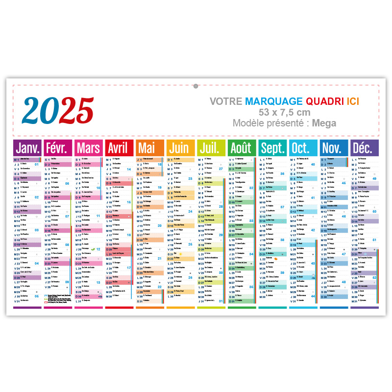 Calendrier 2024 Carton 2mm - Mega - 56x35cm - C14