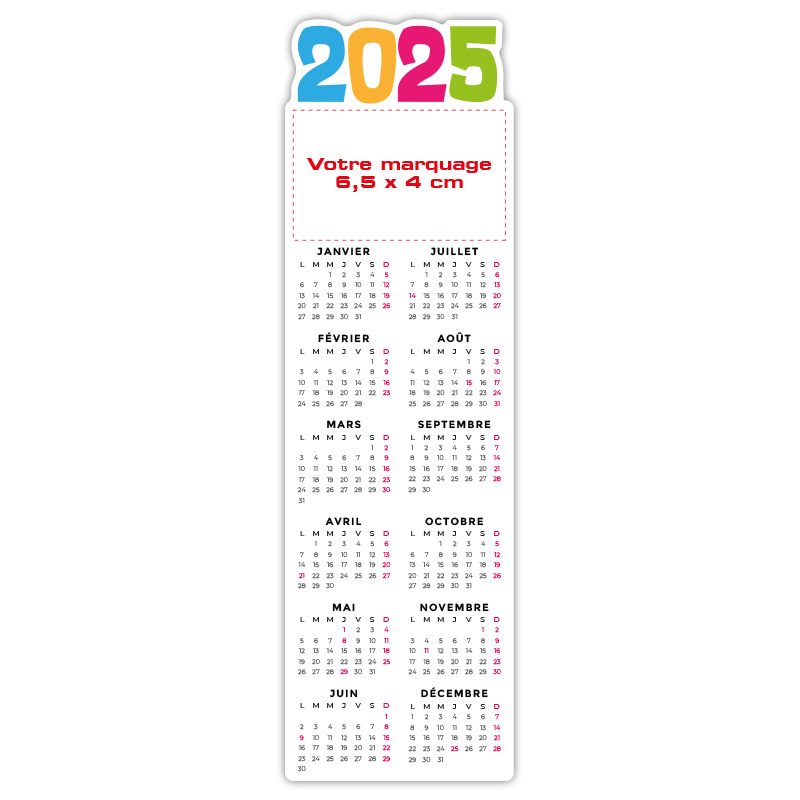 Calendrier marque pages en pvc personnalisé en couleurs