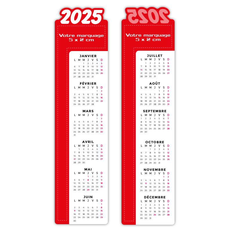 2 Calendriers marque pages recto verso en pvc personnalisés en couleurs