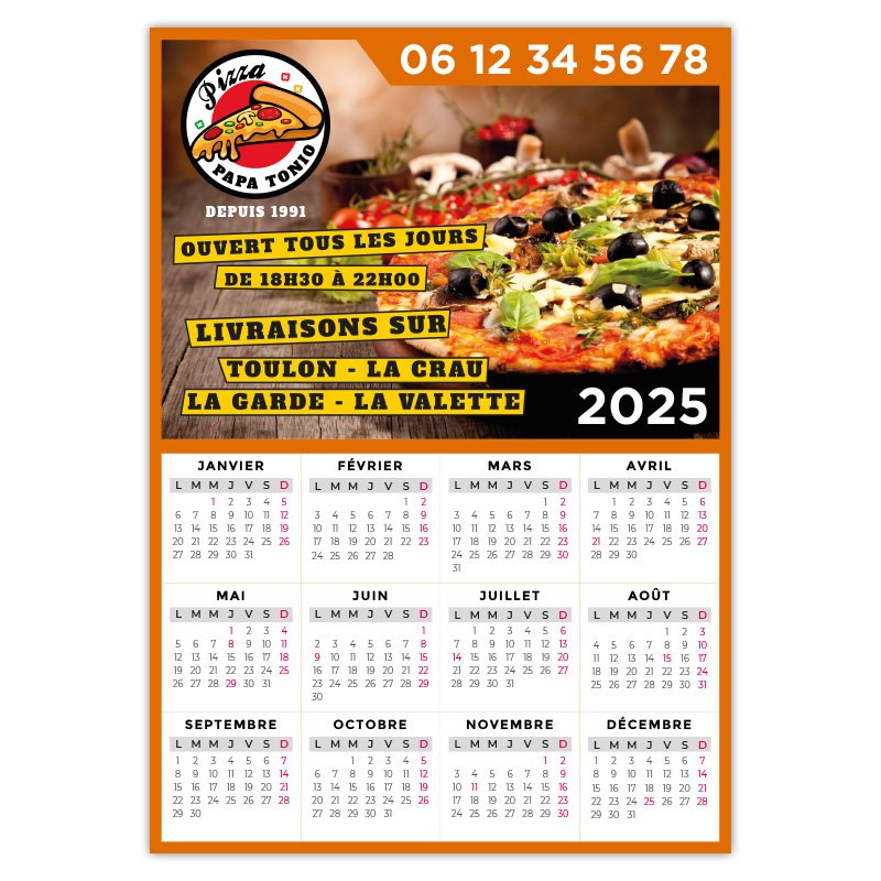 Calendrier magnet personnalisable à votre image. Choisissez un logo, une photo, ou simplement du texte pour faire passer votre message