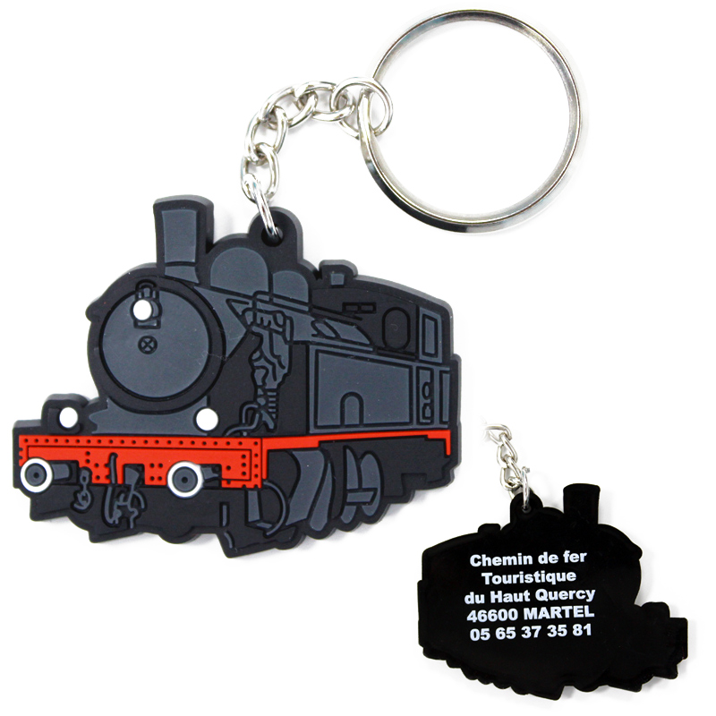 Porte clé logo locomotive personnalisé en caoutchouc PVC 2d avec anneau brisé et découpé à la forme