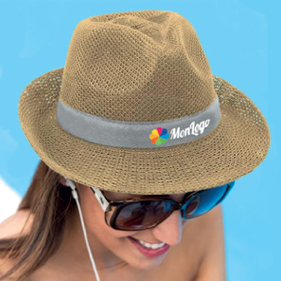 Chapeau en paille synthétique avec ruban personnalisable en couleurs