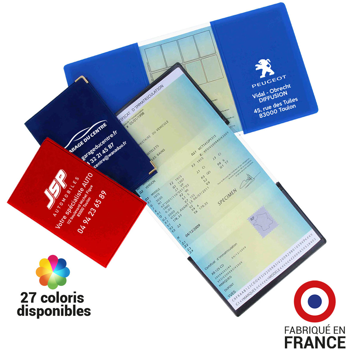 Porte carte grise 3 volets - ref. 129 - Dim. 13 x 27,5 cm - Agents