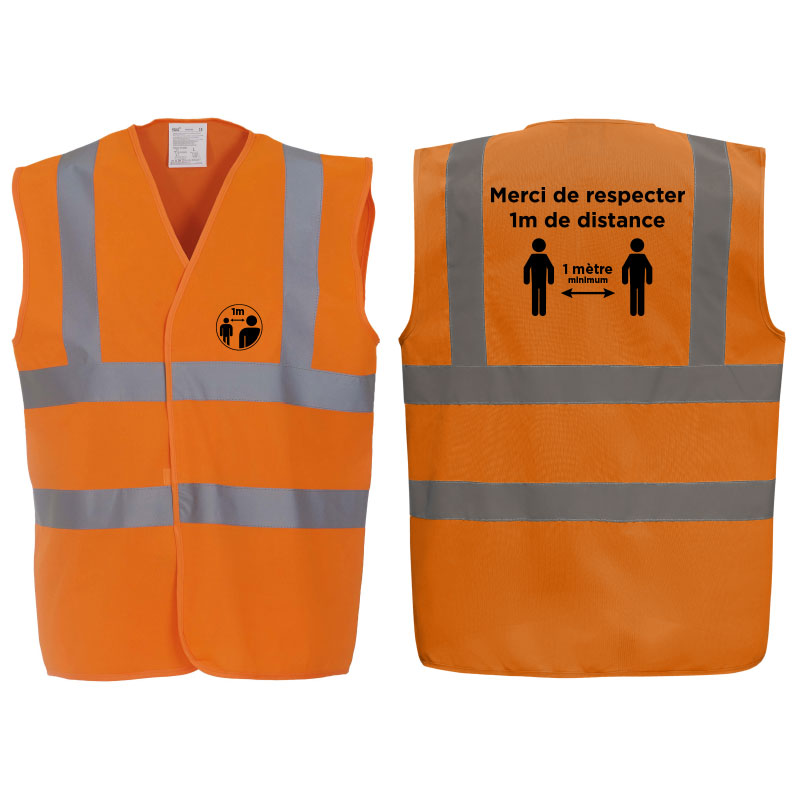 Gilet de travail EPI de sécurité avec message de distantiation COVD-19