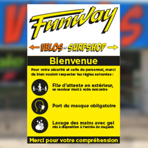 panneau personnalisé d'informations sur les conditions d'accès et les gestes mesures barrières en entreprises et magasin