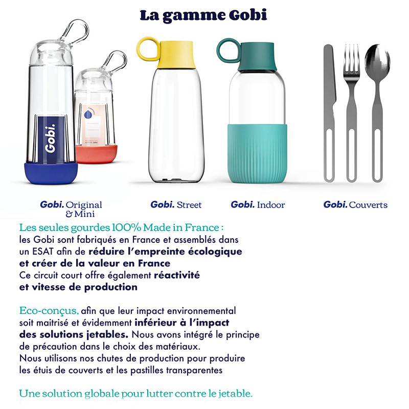 La gamme Gobi, différentes gourdes et couverts