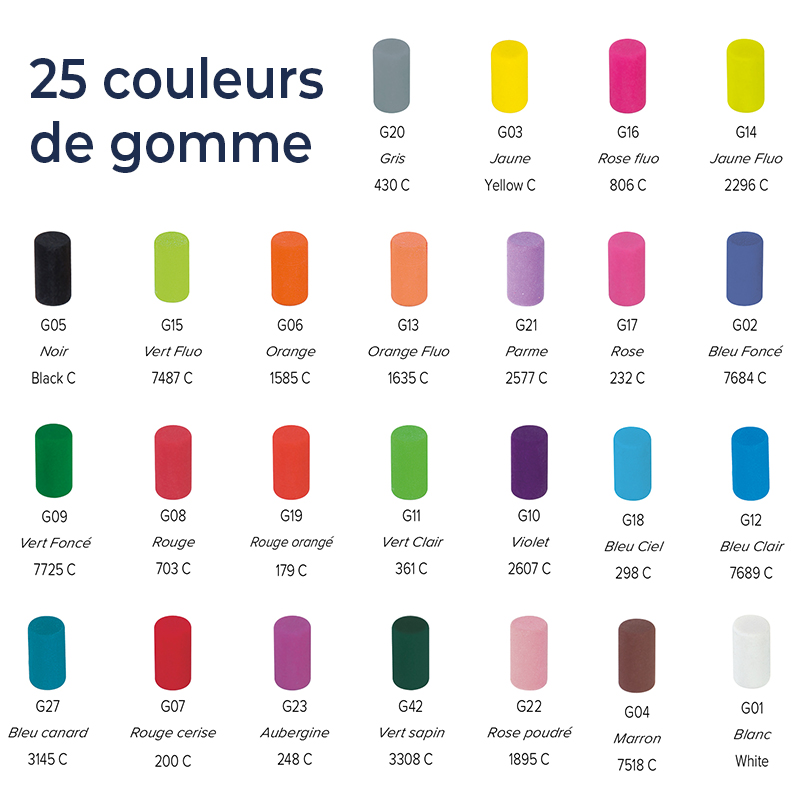 25 couleurs de gomme differentes pour crayon a papier